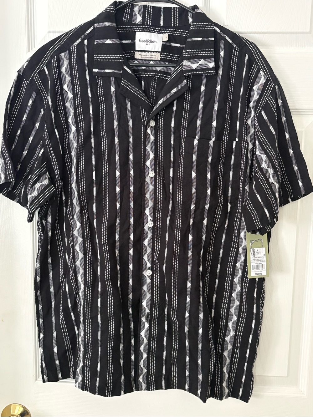 Goodfellow Black and White Vertical Stripe Short-Sleeve Button-Down Shirt New